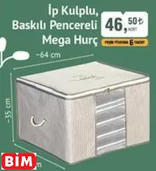 İP KULPLU,  BASKILI PENCERELİ MEGA HURÇ